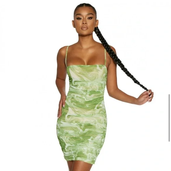 green emerald velvet dress Green And Cream Marble Print Strap Detail Asymmetric Cut Out Midi Dres – AX  Paris main image 0